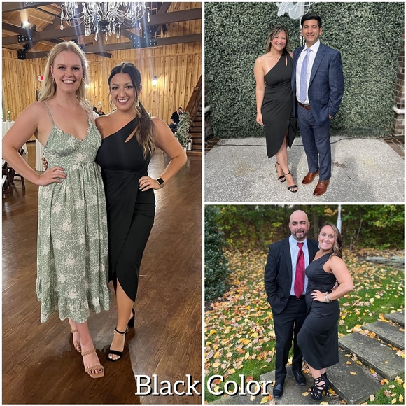 NWT Prettygarden Black One Shoulder Ruched Cocktail Formal Knee Midi Dress XL - Picture 7 of 16